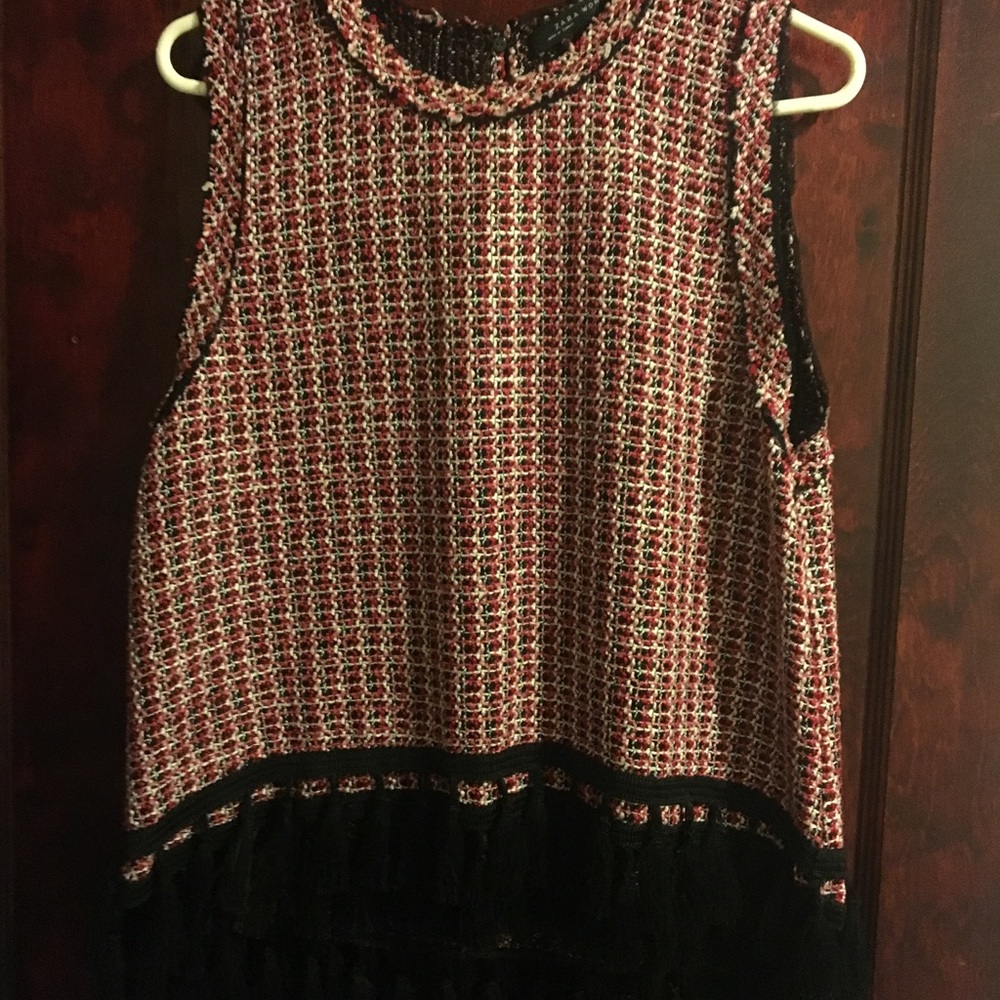 Zara Tweed Tassel Top Size L
